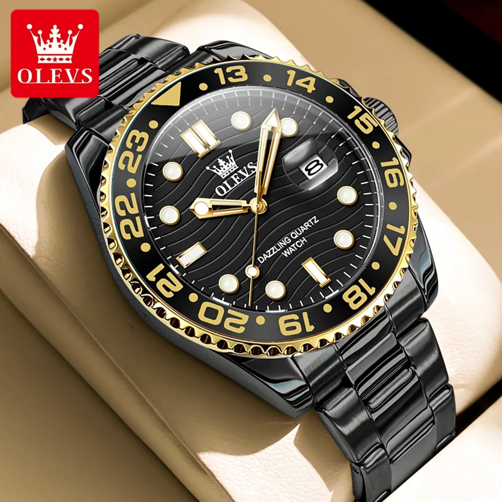 OLEVS 3610 Luxus Herrenuhr Stahlarmband Original Kalender Quarz Uhr für Herren 30M Wasserdicht Leuchtende Business Herrenarmbanduhr
