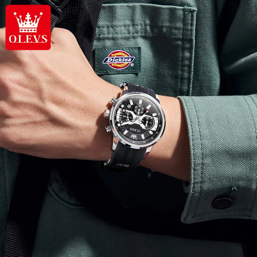 OLEVS 3690 Herrenuhr Wasserdichte Kalender Quarz-Armbanduhr für Herren Hohe Härte Spiegel Leuchtend Original Mode Herrenuhr
