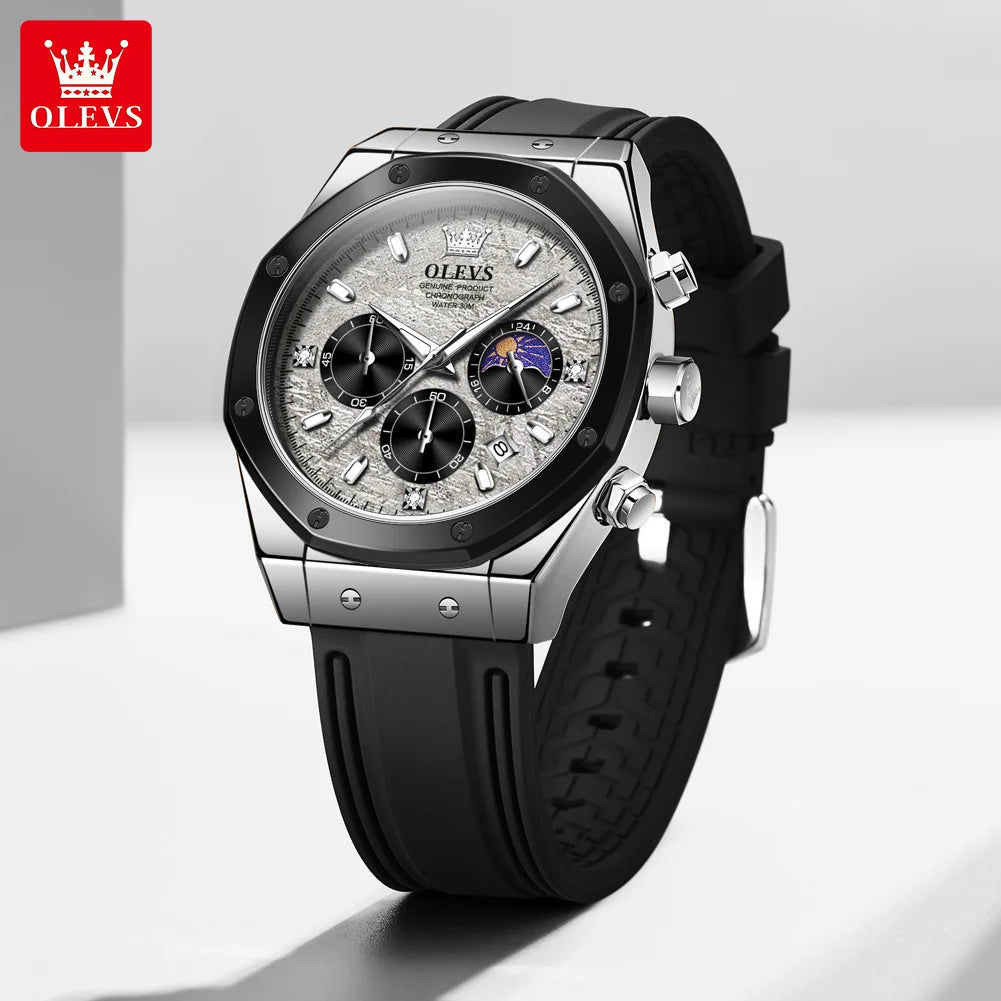 OLEVS 9911 Man Quartz Watch Big Dial Chronograph Watch For Men Moonswatch Date Fashion Waterproof Male Hand Clock Silicone Strap