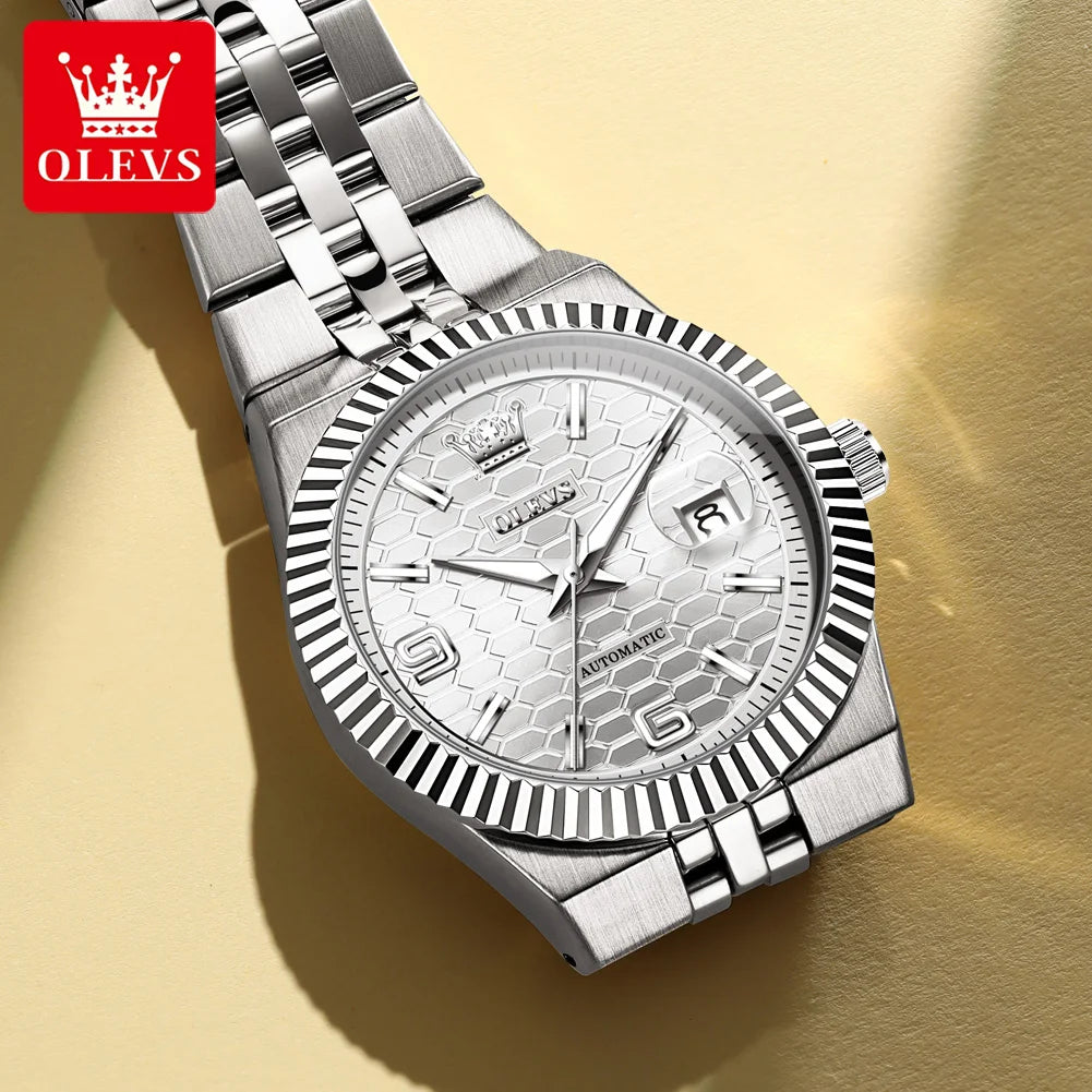 OLEVS 7105 Watches For Man Original Luxury Automatic Mechanical Watches Stainless Steel Waterproof Luminous Watches Gifts Box