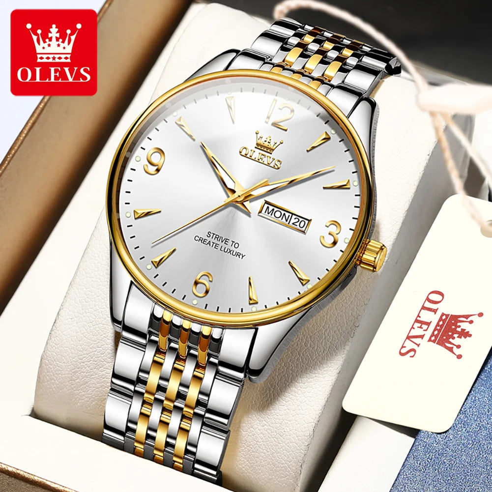 OLEVS 2928 Uhr Herren Einfache Quarz-Kleideruhr Für Männer Ziffernskala Wasserdicht Edelstahl Wochentagsdatumsanzeige Männliche Armbanduhr