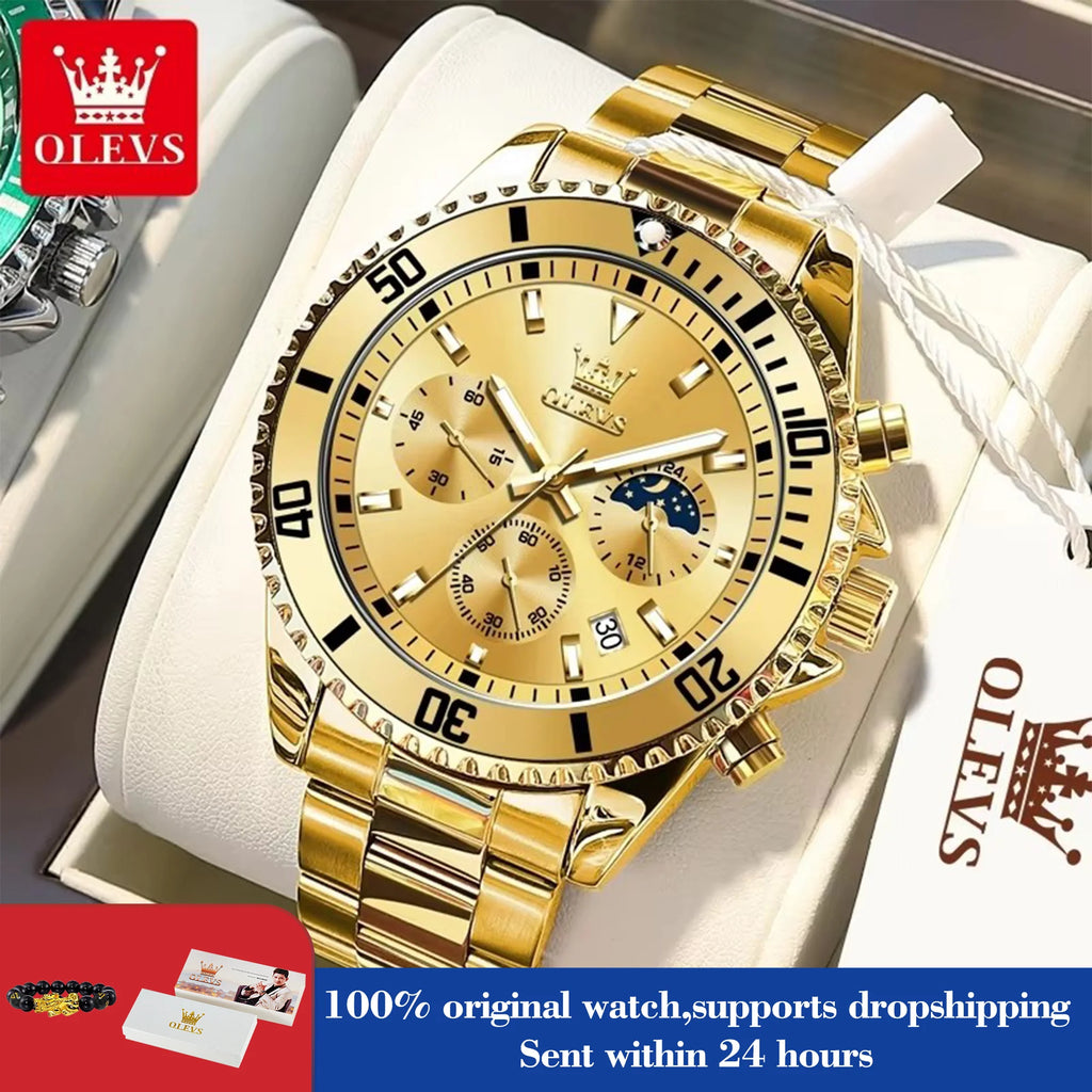 OLEVS 2870 Herrenuhr 42,5 mm großes Zifferblatt Chronograph Mondphase Wasserdichte Sportuhr Original Mode Quarzarmbanduhr für Herren 2025