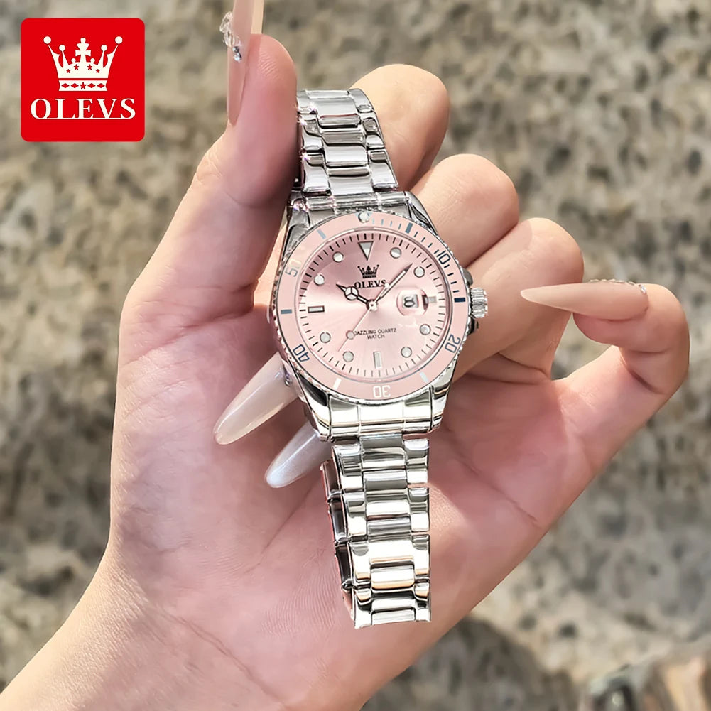 OLEVS 5885 Watches For Woman Fashion Chronograph Date Waterproof Luminous Quartz Woman Watches Original Luxury Ladies Hand Clock