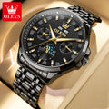 OLEVS 7070 Watch Man Original Mechanical Watch For Men Moon Phase Calendar Waterproof Fashion Automatic Hand Clock Steel Strap