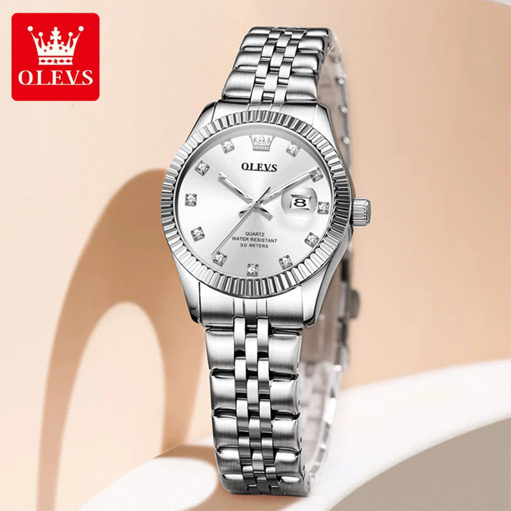 OLEVS 3705 Damenuhr 30M Wasserdicht Datumsquarz Armbanduhr Für Frauen Hohe Härte Spiegel Diamantskala Luxus Damen Quarzuhr