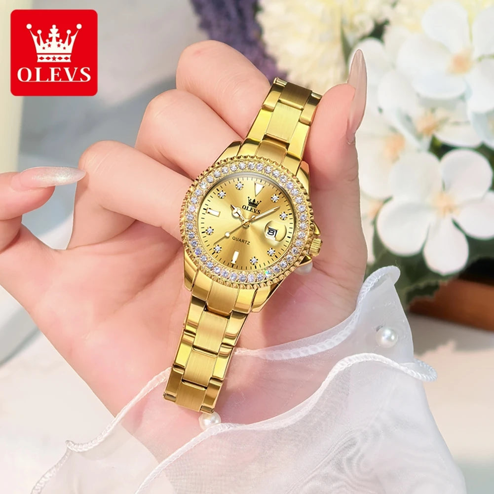OLEVS 9945 Watch For Women Classic Fashion Date Waterproof Quartz Ladies Dress Hand Clock Luxury Diamond Scale Original Watches