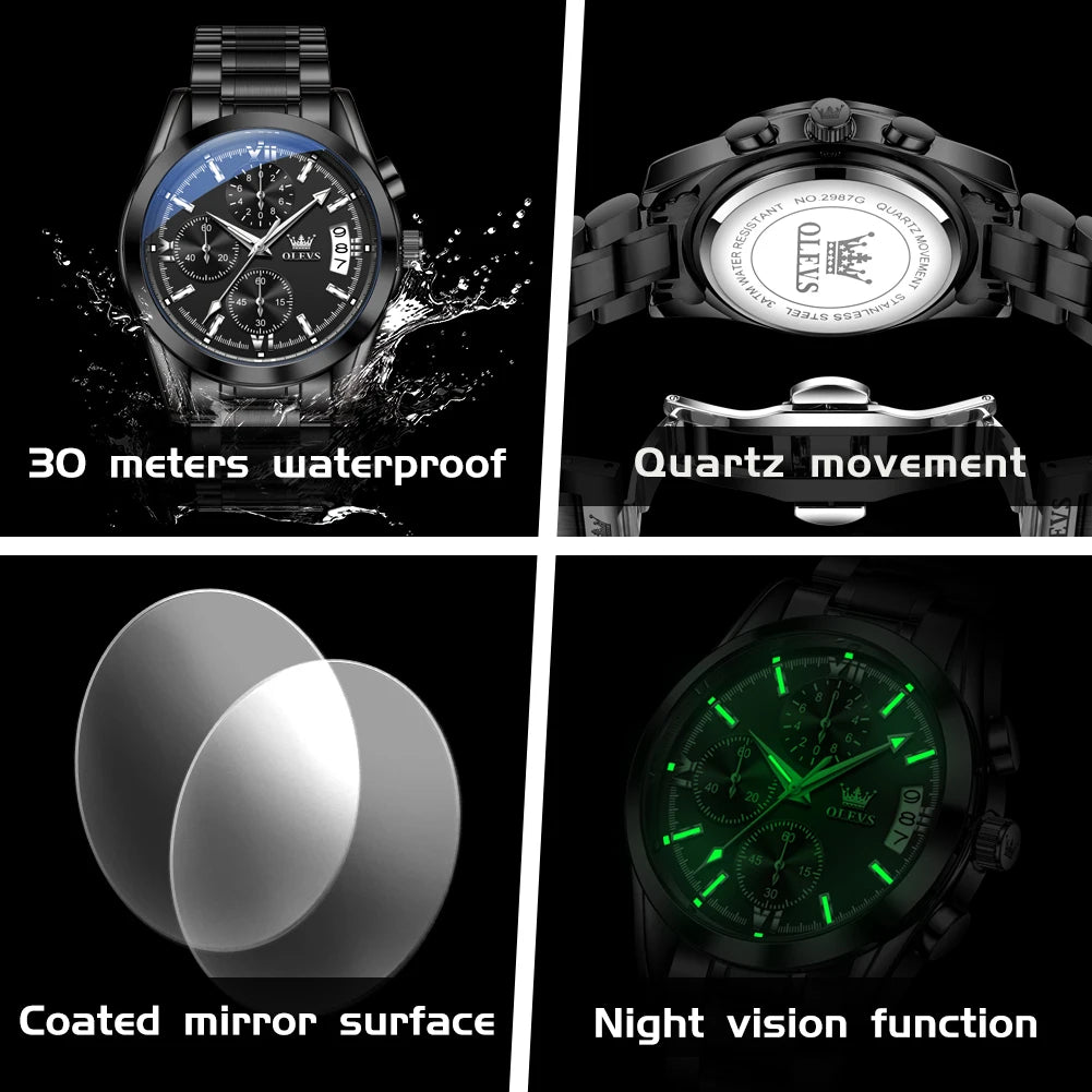 OLEVS 2987 Herrenuhr Mode Original Marken Quarzuhren für Herren Wasserdichter Kalender Männliche Armbanduhr Reloj