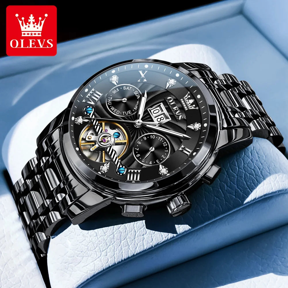 OLEVS 9910 Man Watch Luxury Business Mechanical Watch For Men Hollow Roman Scale Waterproof Luminous Calendar Men's Hand Clock