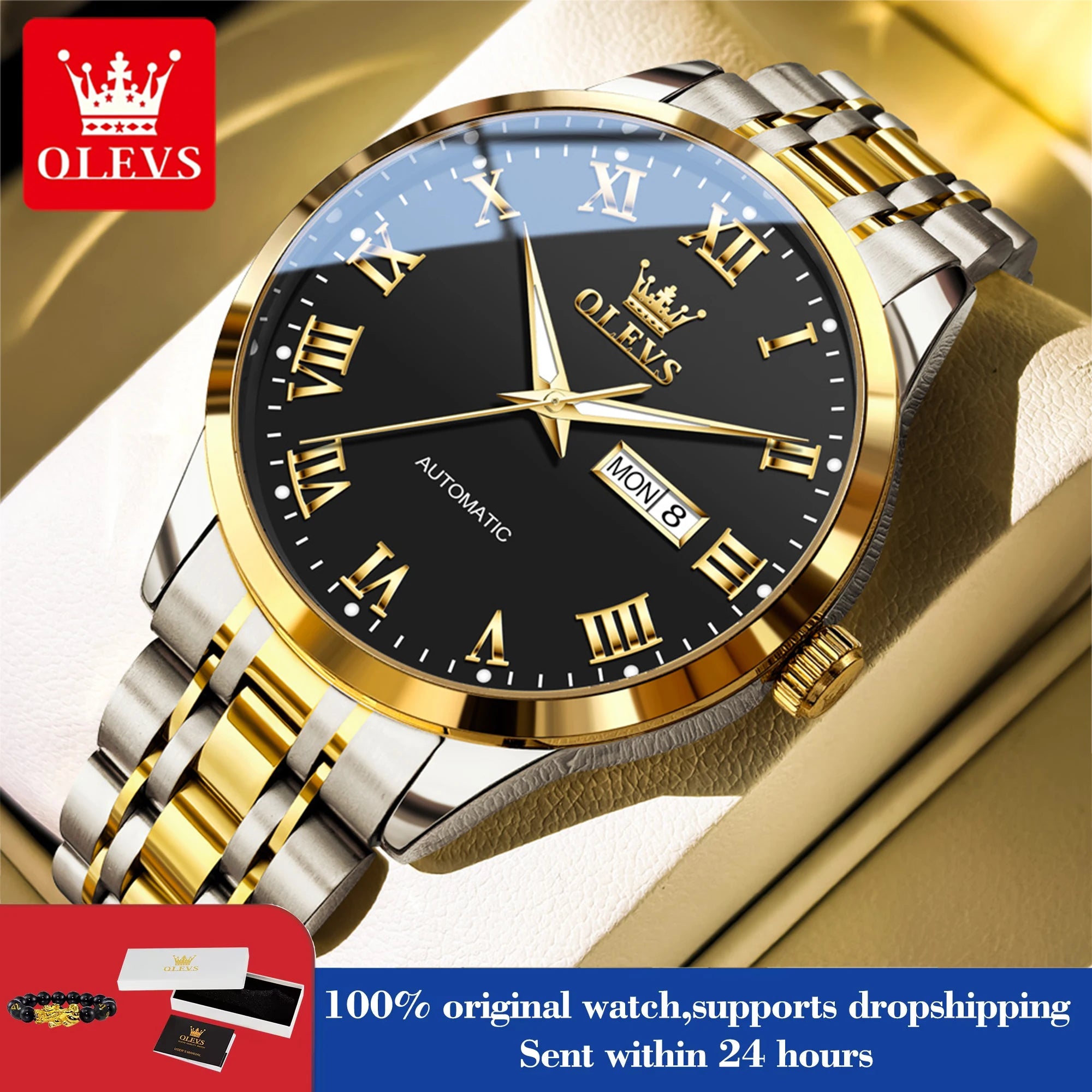 OLEVS 7060 Mens Watches Stainless Steel Original Luxury Automatic Mechanical Watches Waterproof Luminous Watches For Man Gifts