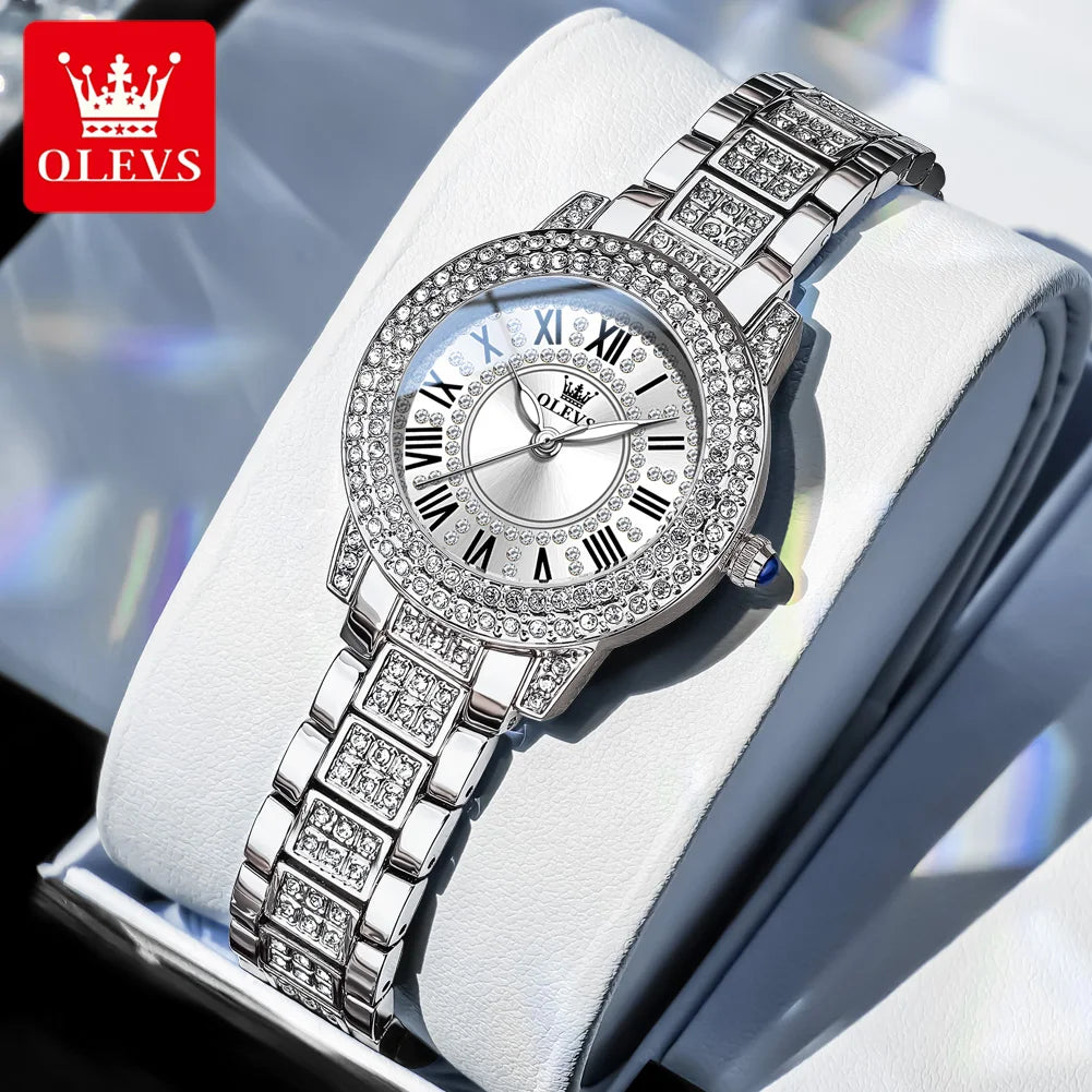 OLEVS Kadın Saatleri Lüks Orijinal Kuvars Bayan Kol Saati Su Geçirmez Rose Gold Çelik Kordon Romen Kadranlı Kadın Saati 9943