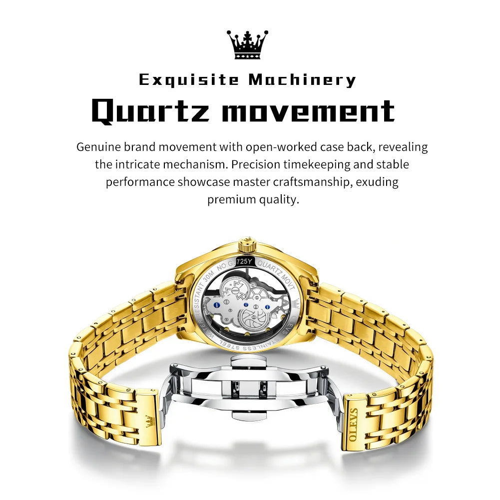 OLEVS 3725 Luxury Man Watches 40mm Big Dial Fashion Business Skeleton Quartz Watch For Men Waterproof Luminous Men Clock