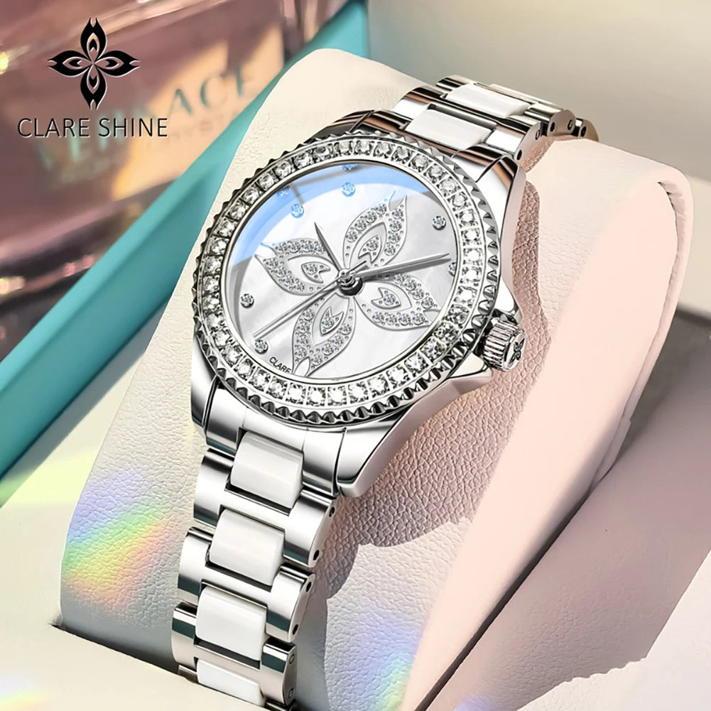 CLARE SHINE 1806 Damenuhren Mode Elegante Keramik Quarz Armbanduhr Wasserdichte Leuchtende Luxus Damenuhr Marke
