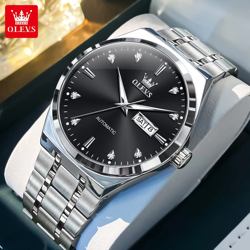 OLEVS 9811 Original Sport Week Date Watches For Man Luxury Business Automatic Mechanical Wristwatch Waterproof Luminous Big Dial