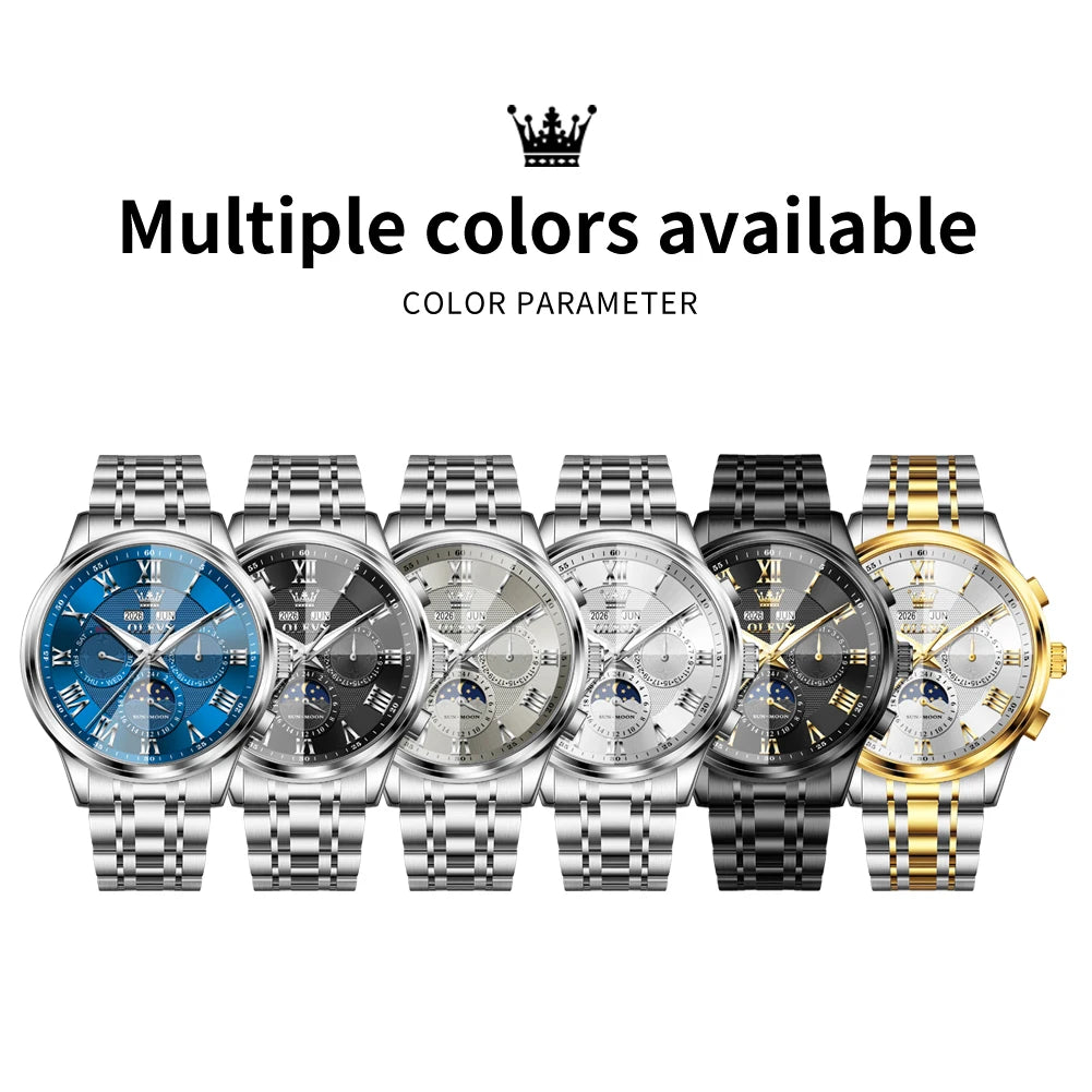 OLEVS 7113 Man Watch Luxury Moon Phase Mechanical Watches For Men Waterproof Automatic Date Week Watch Hand Clock Gifts Box