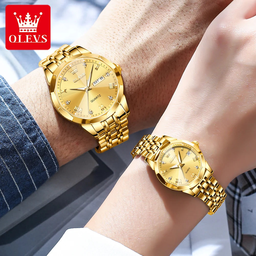 OLEVS 9931 Watch For Men Women Roman Scale Quartz Couple Watch Rhombus Mirror Auto Date Wristwatch Luxury Waterproof Hand Clock