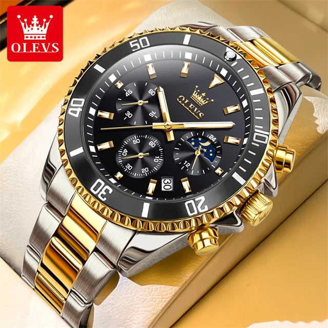 OLEVS 2870 Herrenuhr 42,5 mm großes Zifferblatt Chronograph Mondphase Wasserdichte Sportuhr Original Mode Quarzarmbanduhr für Herren 2025