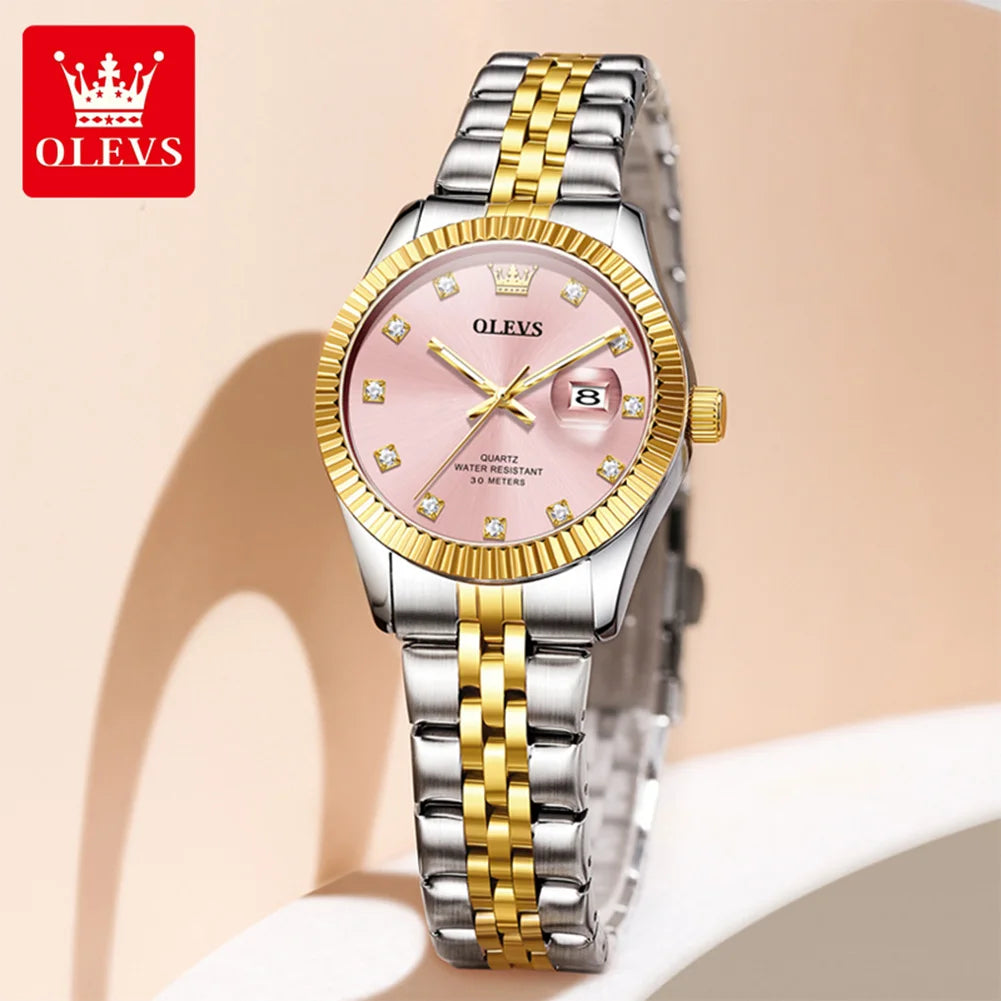 OLEVS 3705 Damenuhr 30M Wasserdicht Datumsquarz Armbanduhr Für Frauen Hohe Härte Spiegel Diamantskala Luxus Damen Quarzuhr