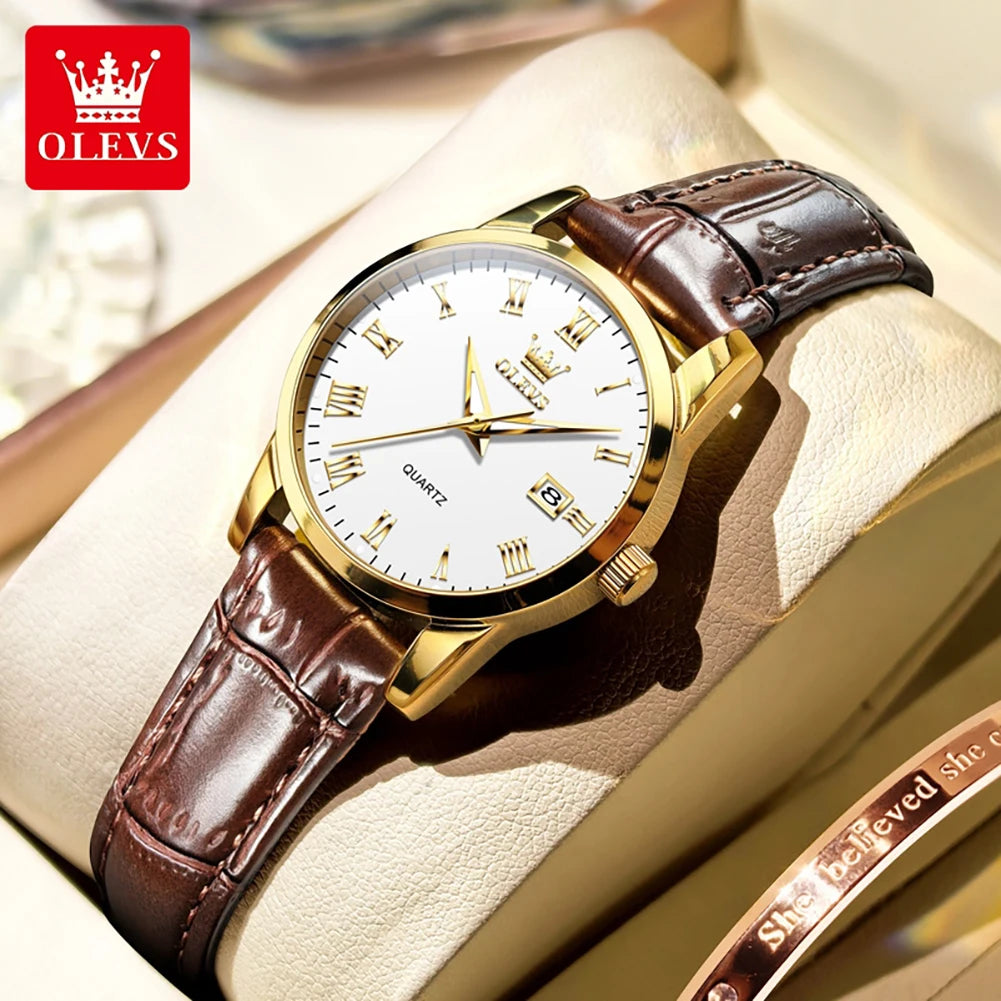 OLEVS 5892 Woman's Watch Date Quartz Movement Watch For Women Leather Strap Waterproof Ladies Clock Fashion Elegant Reloj