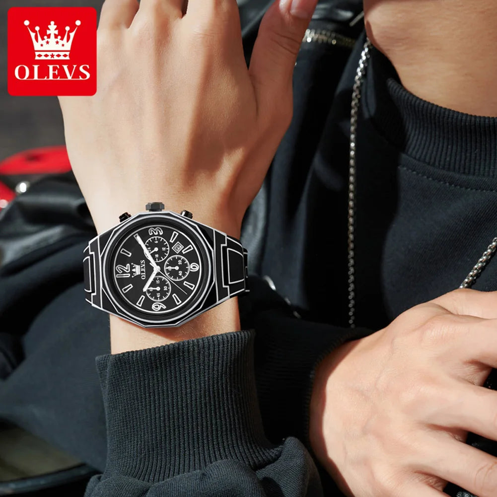 OLEVS 5622 Comic Style Quartz Watch For Men Chronograph Waterproof Luminous Hand Clock Number Scale Date Silicone Man Watches