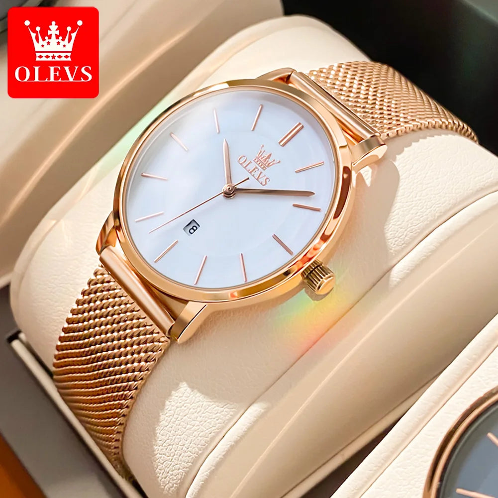 OLEVS Kadın Saati Japon Kuvars Mekanizma 6.5mm Kasa Kalınlığı Su Geçirmez Kadın Kol Saati Takvim Moda Elbise Kol Saati