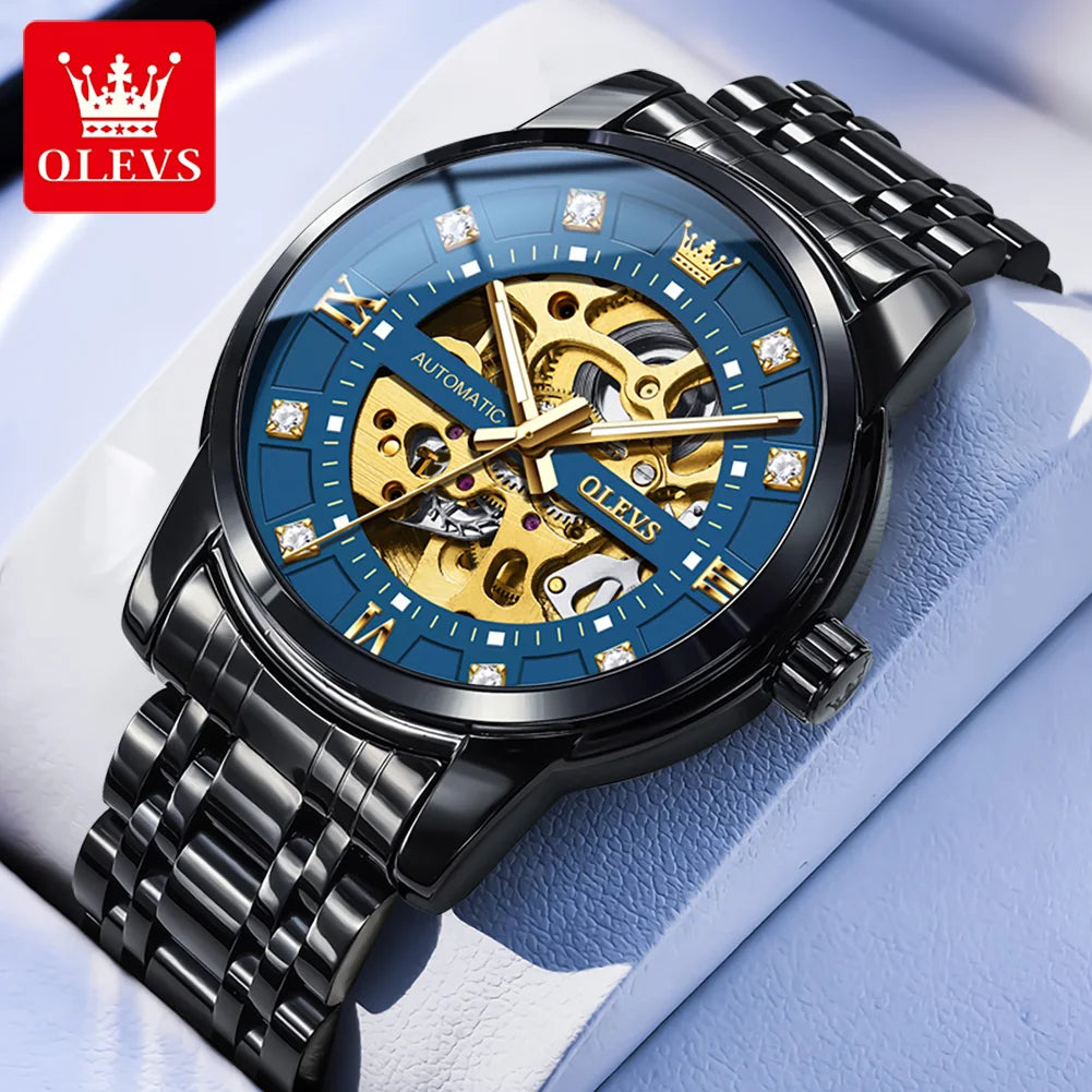 OLEVS 9901 Mens Watch Skeleton Mechanical Watches For Man Waterproof Luminous Man Dress Hand Clock Original Luxury Brand