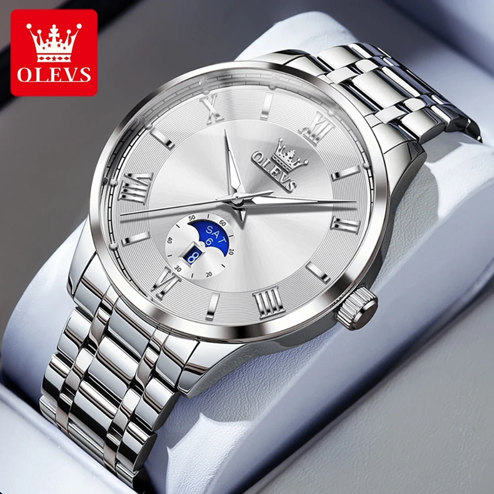 OLEVS 3638 Uhr für Herren, Business, wasserdicht, leuchtend, römische Skala, Mode-Quarz-Armbanduhr, Wochentags- und Datumsanzeige, Original-Herrenuhr
