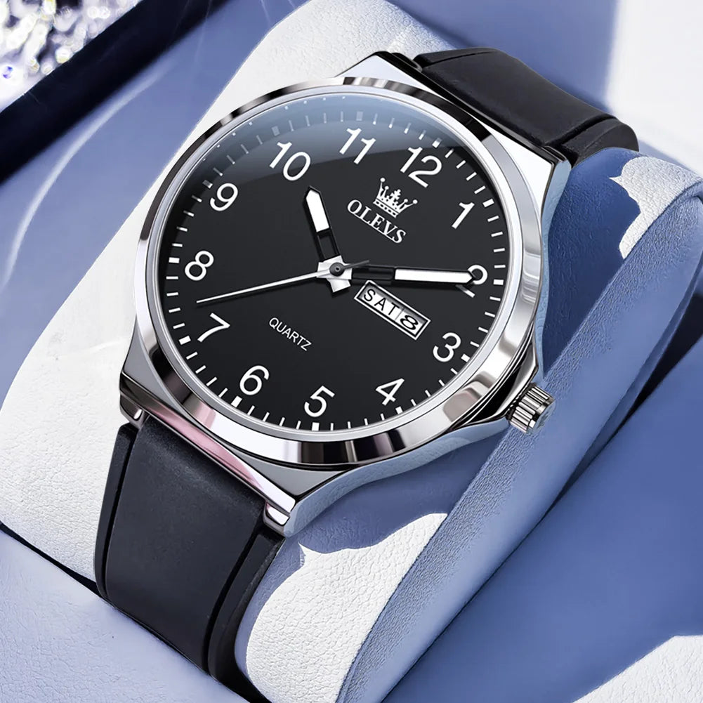 OLEVS 5647 Man's Watch Fashion Big Dial Quartz Watch For Men Number Scale Waterproof Luminous Dual Calendar Simple Hand Clock