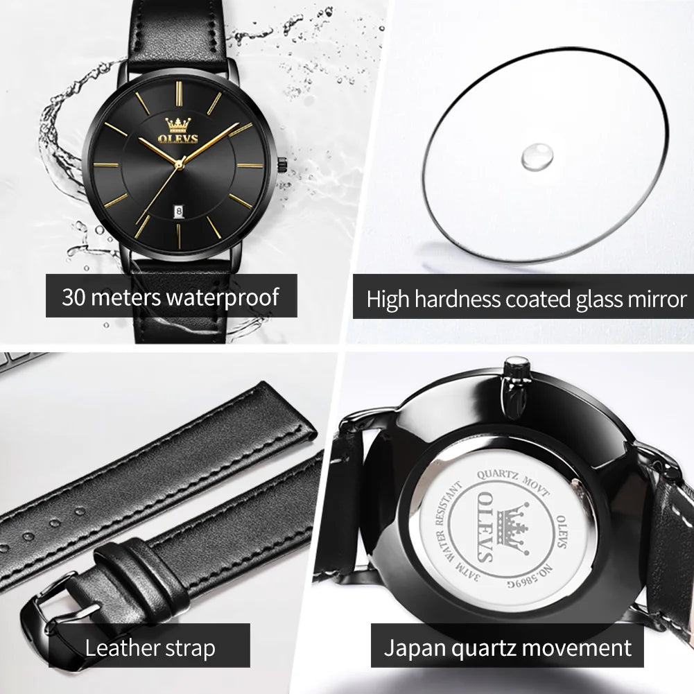 OLEVS 5869 Watch For Men Fashion Simple Japan Quartz Movement Man's Watches Case Thickness 6.5mm Top Brand Calendar Hand Clock