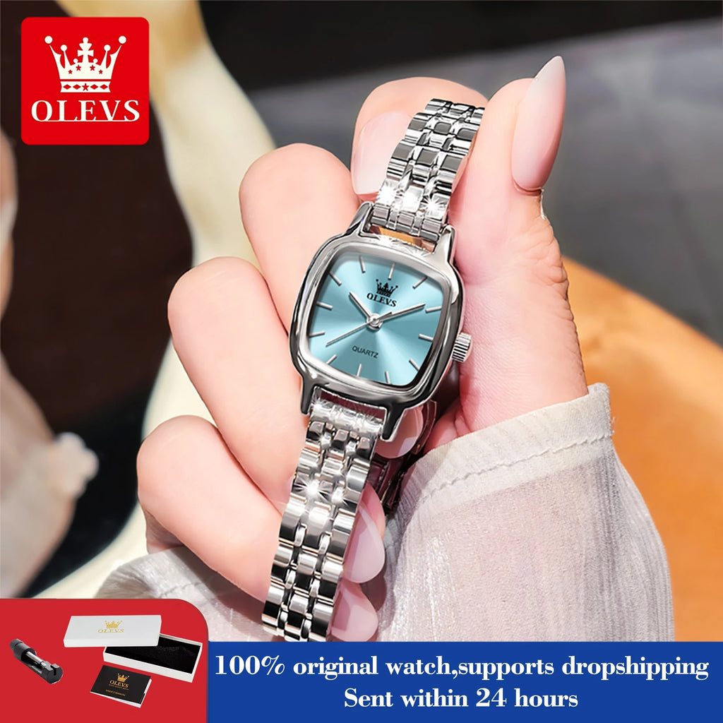 OLEVS 5675 Watches For Women Stainless Steel Elegant Square Quartz Watch Waterproof Luminous Ladies Watches Gifts Box Reloj