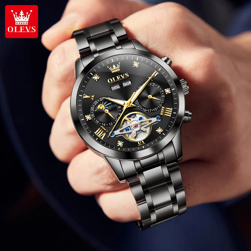 OLEVS 7029 Watches For Man Original Top Brand Fashion Automatic Mechanical Watches Waterproof Luminous Moon Phase Men Watches