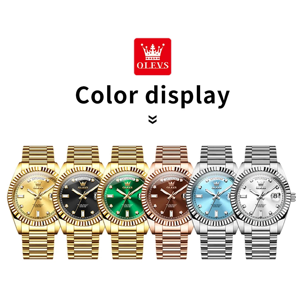 OLEVS 6736 New Original Mens Watch Automatic Mechanical Watch Luxury Watches For Men 30M Waterproof Calendar Week Hand Clock