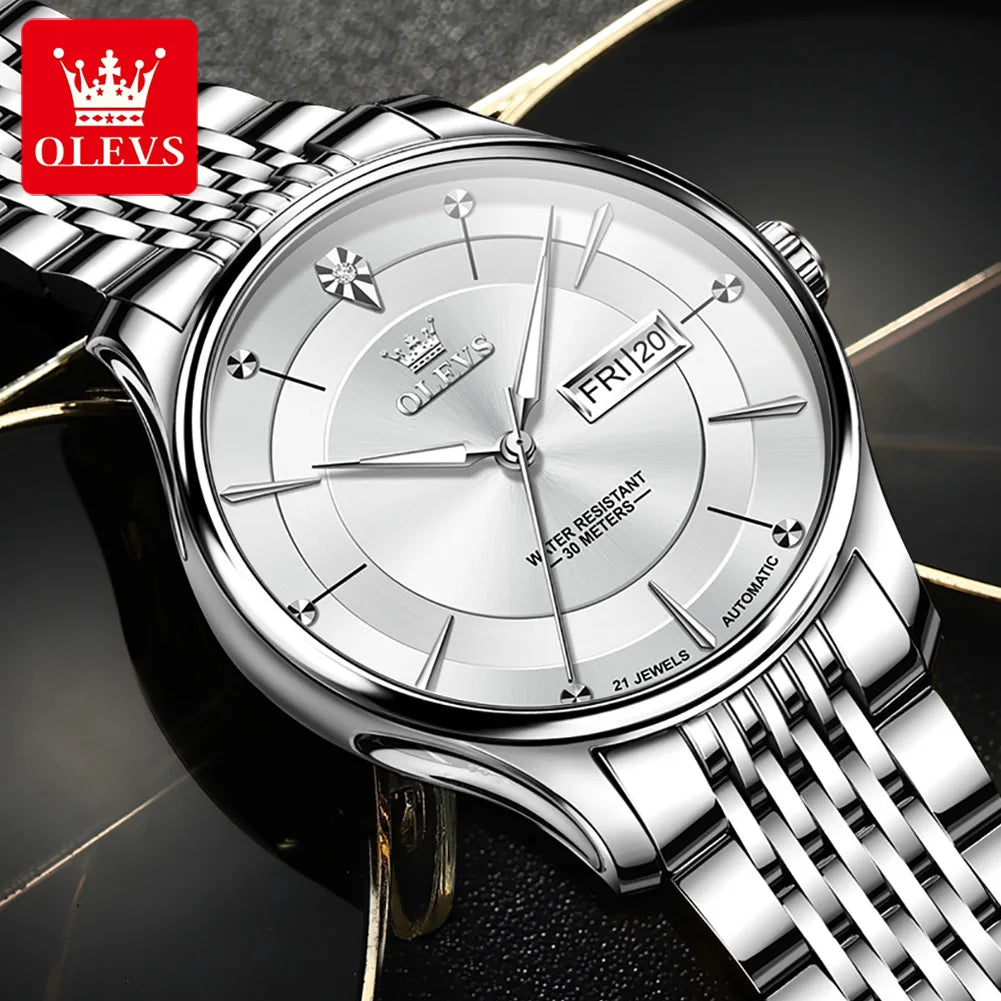 OLEVS 9927 Automatic Watch For Men Luxury Dual Calendar Original Mechanical Dress Hand Clock Waterproof Luminous Man Watches