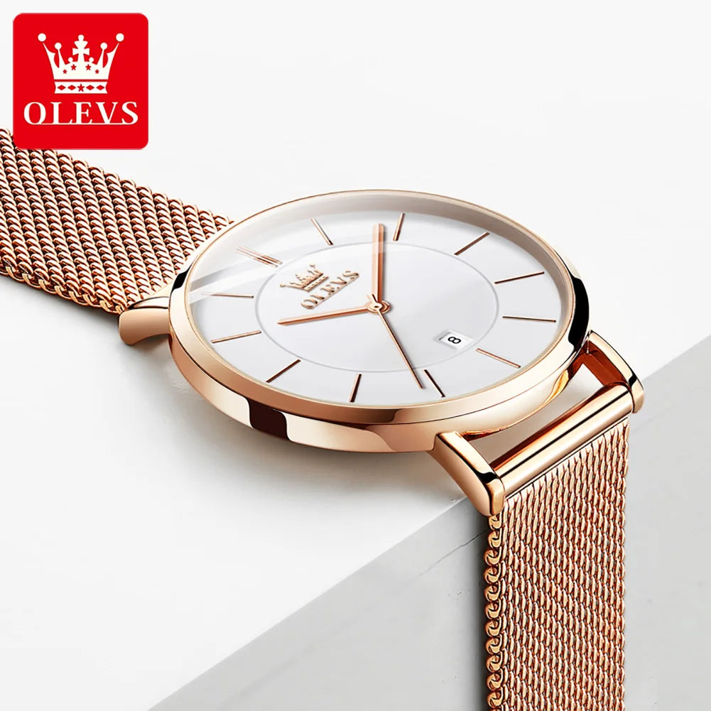 OLEVS Kadın Saati Japon Kuvars Mekanizma 6.5mm Kasa Kalınlığı Su Geçirmez Kadın Kol Saati Takvim Moda Elbise Kol Saati