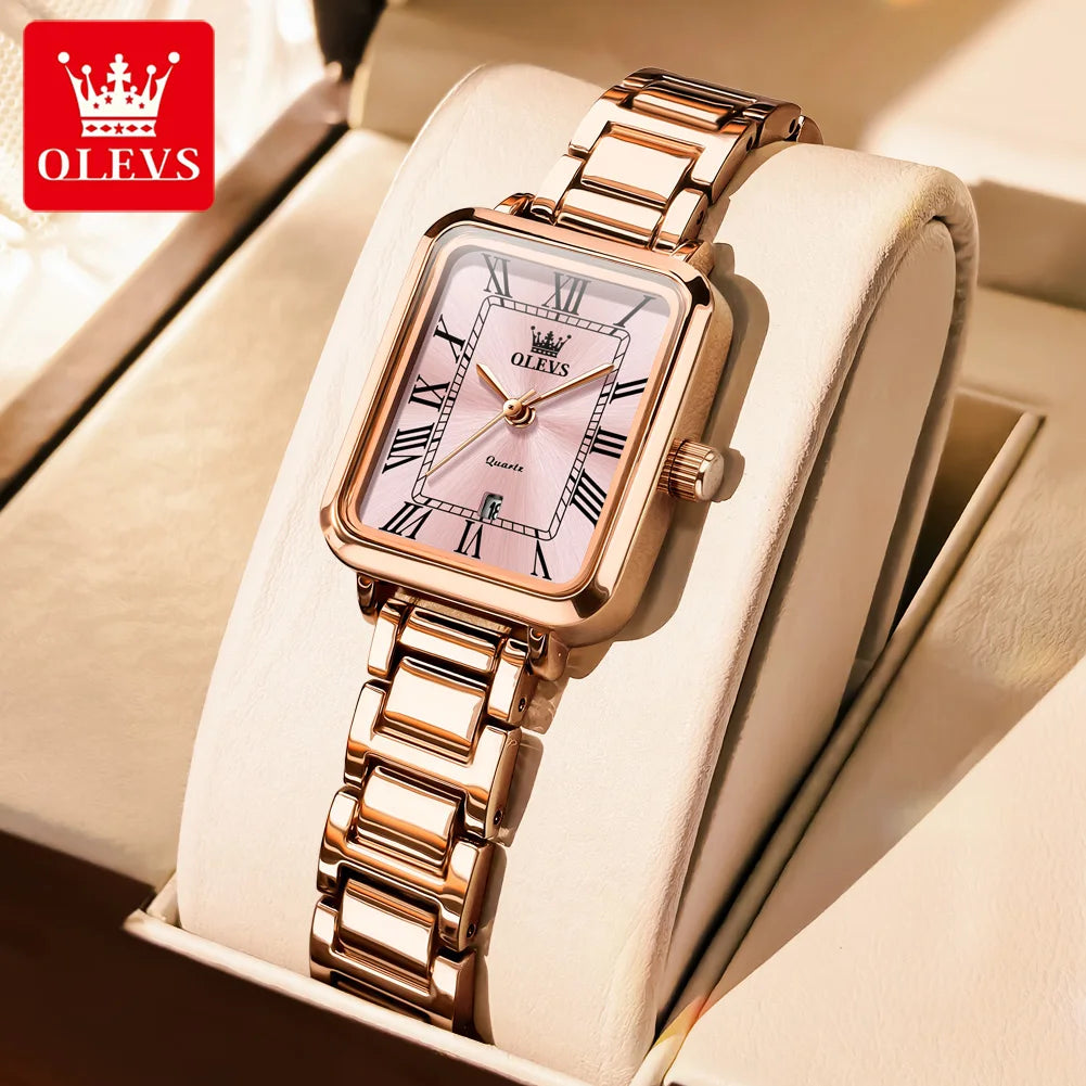 OLEVS 5641 Woman Quartz Watch Thin Case Roman Scale Waterproof Watch For Women Steel Strap Original Calendar Classic Hand Clock