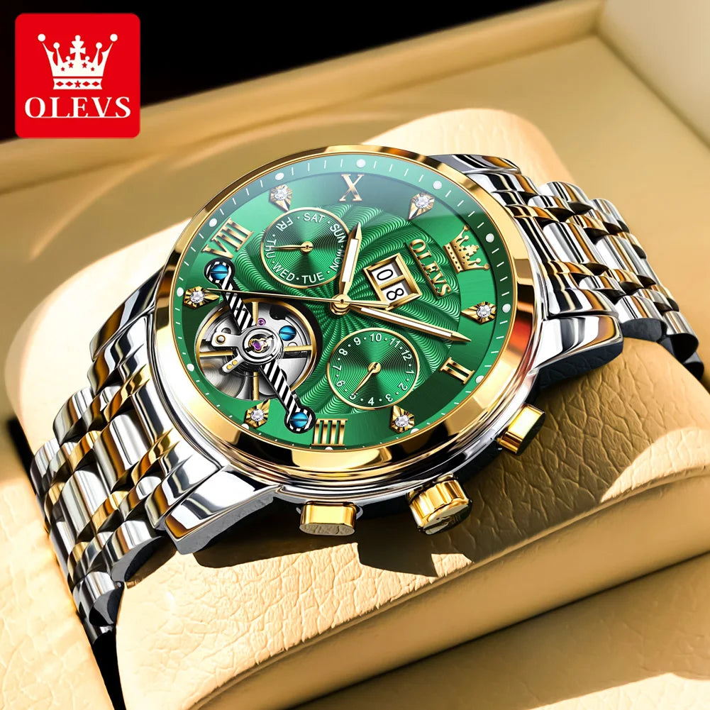 OLEVS 9910 Man Watch Luxury Business Mechanical Watch For Men Hollow Roman Scale Waterproof Luminous Calendar Men's Hand Clock