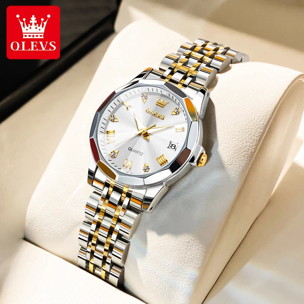 OLEVS 9931 Watch For Men Women Roman Scale Quartz Couple Watch Rhombus Mirror Auto Date Wristwatch Luxury Waterproof Hand Clock