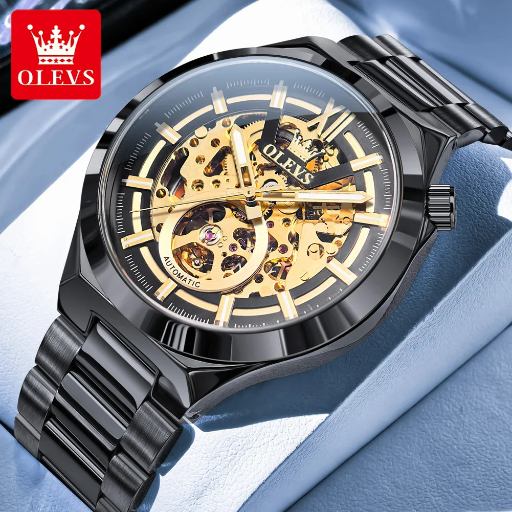 OLEVS 6722 Watch For Men Fashion Original Hollow Automatic Mechanical Hand Clock Top Brand Waterproof Luminous Luxury Man Watch