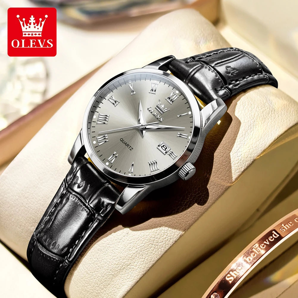 OLEVS 5892 Woman's Watch Date Quartz Movement Watch For Women Leather Strap Waterproof Ladies Clock Fashion Elegant Reloj