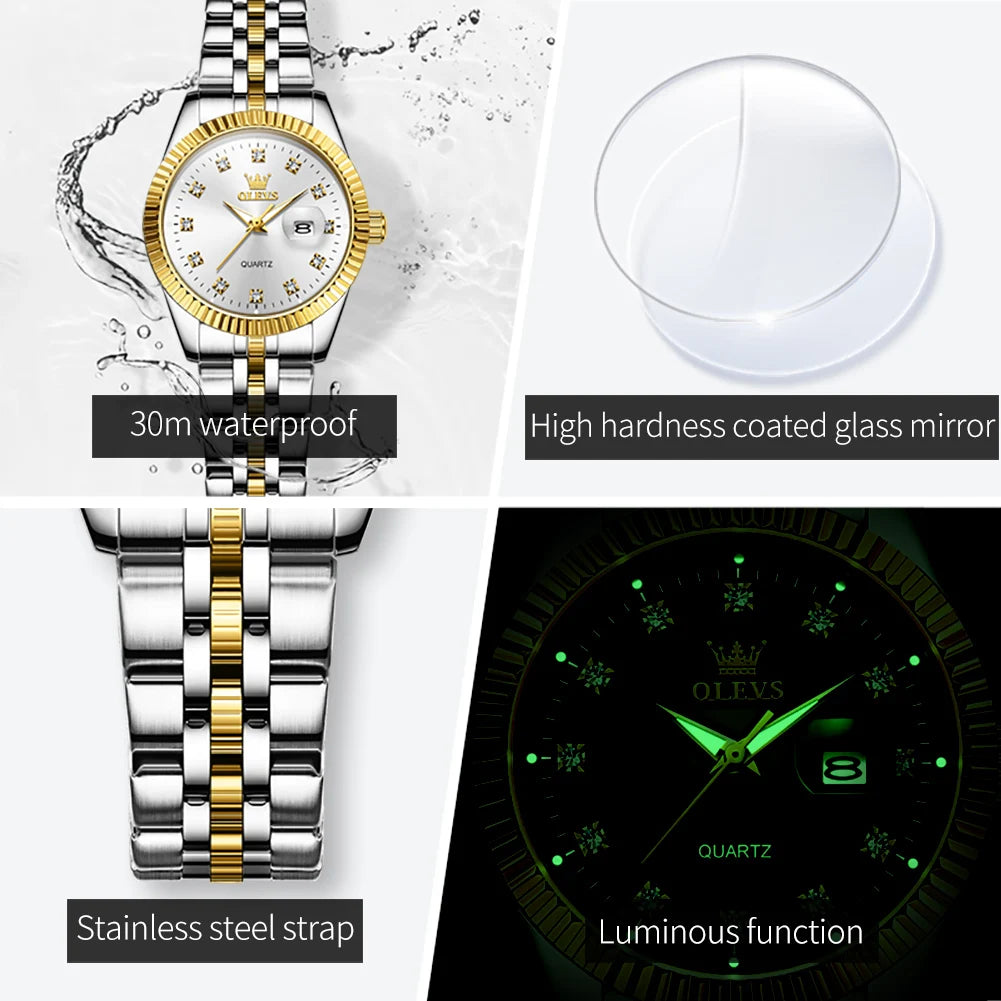 OLEVS 5526 Women's Watch Luxury Calendar Watch For Women Original Luminous Waterproof Stainless Steel Quartz Ladies Wristwatch