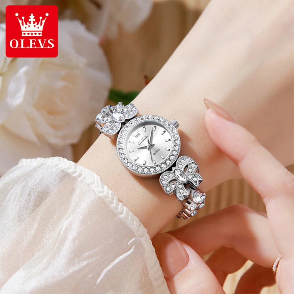 OLEVS Kadın Saat 5887 Orijinal Moda Kuvars Saatler Su Geçirmez Işıklı Bayan Saatleri Pırlantalı Kurdele Kayış Hediye Kutusu Yeni