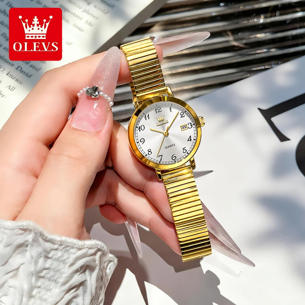 OLEVS 7130 Watches for Women Elegant Mesh Strap Quartz Wristwatch 9.5mm Thin Case Waterproof Auto Date Ladies Clock