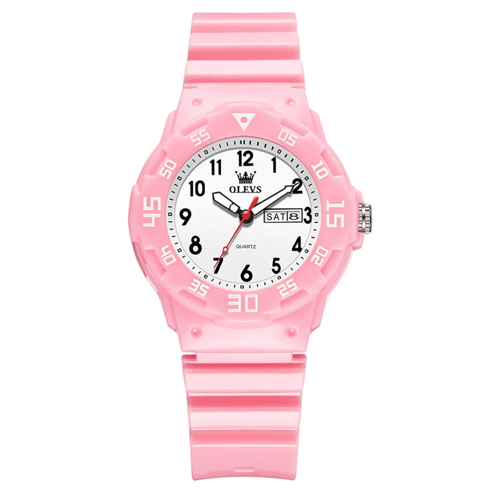 OLEVS 5659 Women's Watch Number Scale Silicone Strap Student Quartz Watch For Women Dual Calendar Fashion Waterproof Hand Clock