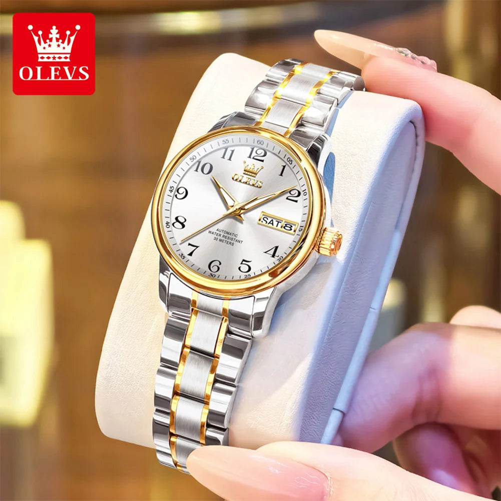 OLEVS 7072 Womens Watch Auto Date Simple Mechanical Watch For Women Number Scale Top Brand Waterproof Automatic Hand Clock