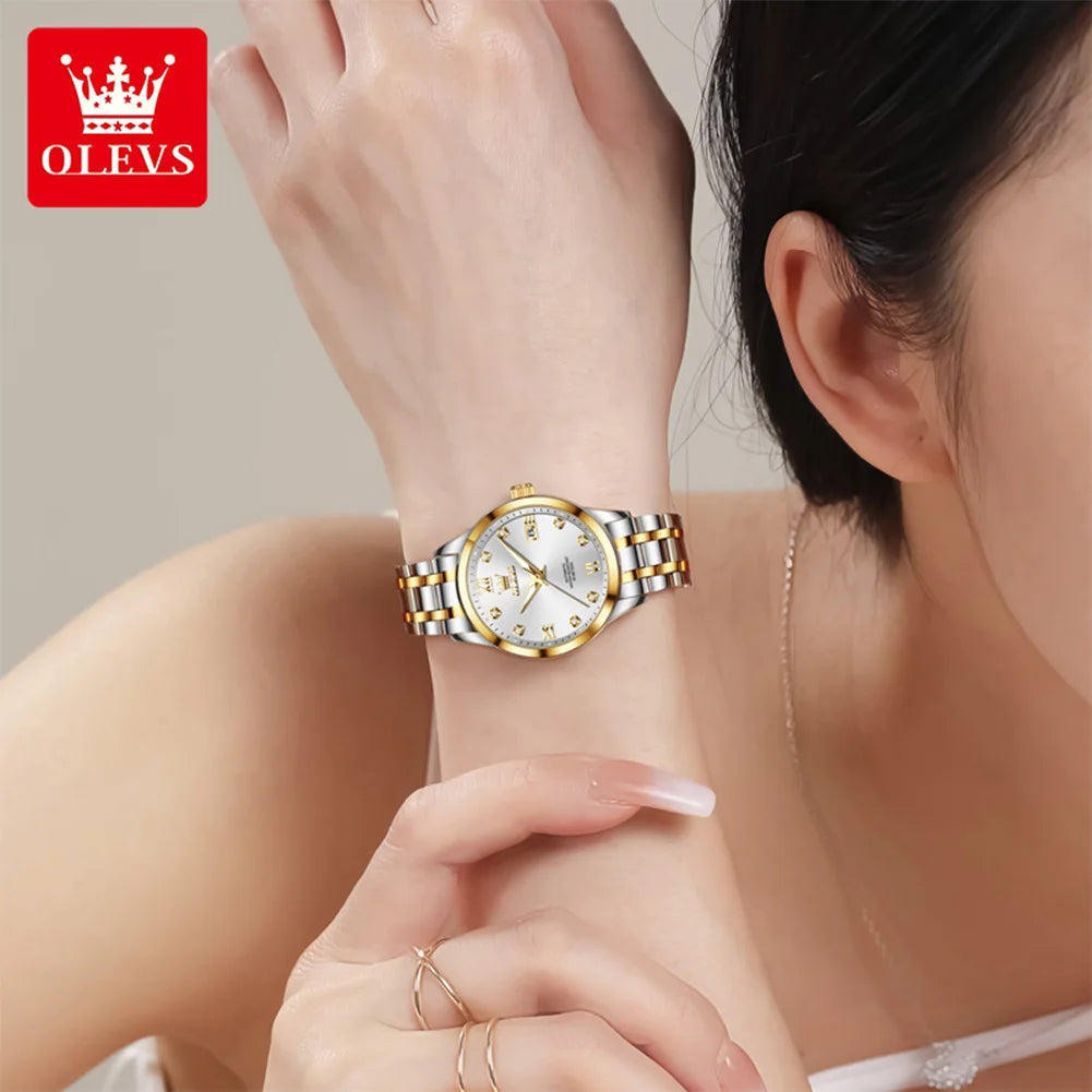 OLEVS 9946 Automatic Woman Watch Fashion Diamond Scale Original Mechanical Watch For Women Calendar Luxury Dress Hand Clock
