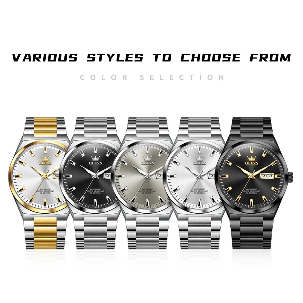 OLEVS 9907 Watches For Man Luxury Business Automatic Mechanical Wristwatch Waterproof Luminous Original Sport Week Date Watches