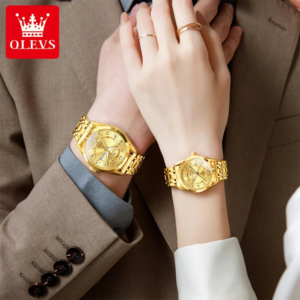 OLEVS 3666 Paar Uhr Luxus Business Top Marke Wasserdicht Leuchtende Dress Handuhr Original Zahlenskala Datum Modeuhr