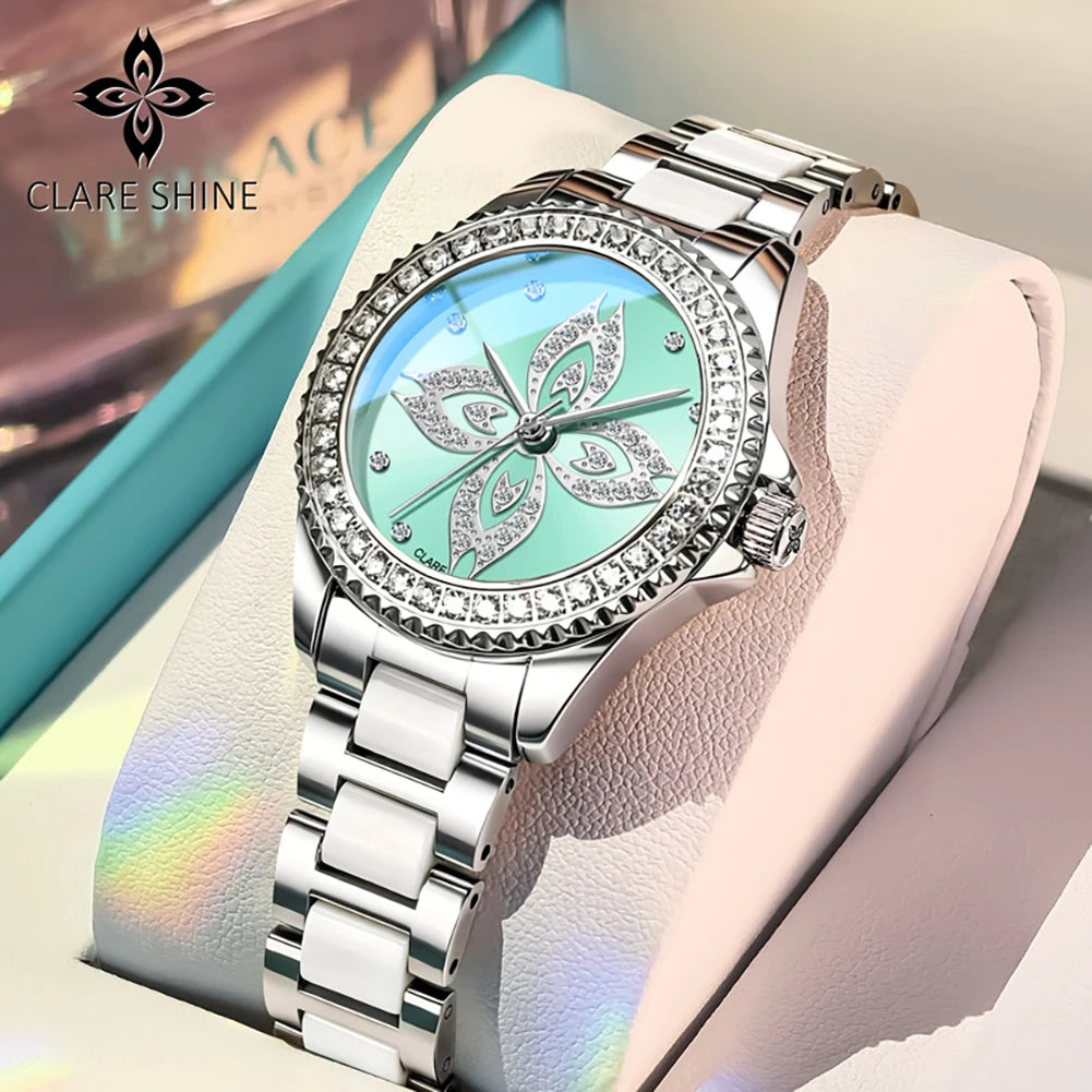 CLARE SHINE 1806 Damenuhren Mode Elegante Keramik Quarz Armbanduhr Wasserdichte Leuchtende Luxus Damenuhr Marke