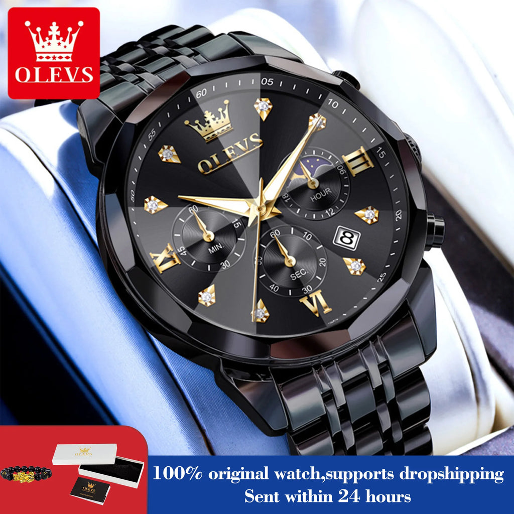 OLEVS 3670 Herrenuhr Mode Datum Mondphase Leuchtende Quarzuhr für Herren Luxus Chronograph Wasserdicht Business-Armbanduhr