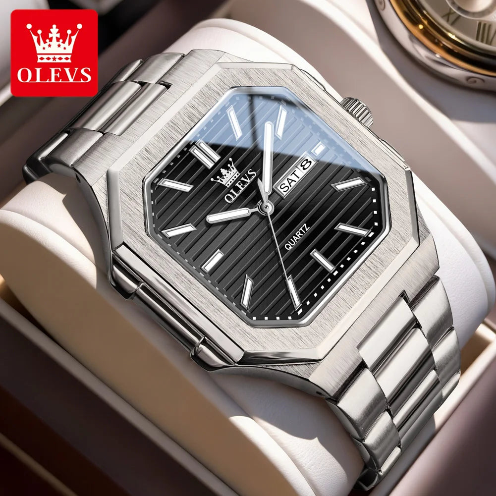 OLEVS 3731 Fashion Week Datum Quadrat Quarz-Uhr Original Wasserdichte Leuchtende Uhren Für Herren Armbanduhr Großes Zifferblatt 44mm