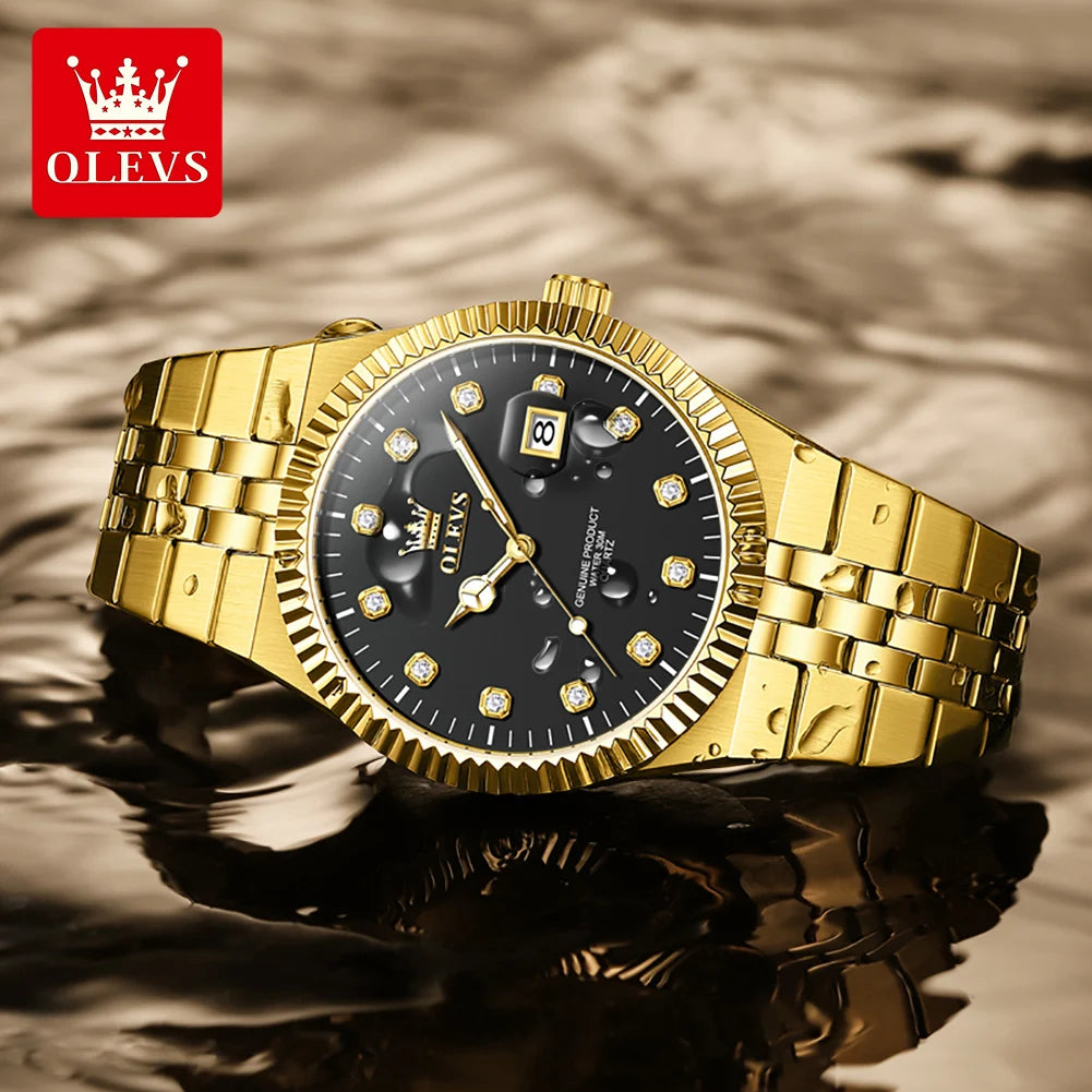 OLEVS 2989 Uhren für Herren Marke Original Quarzuhren Stahlband Wasserdicht Leuchtend Chronograph Datum Herrenuhr Geschenkbox